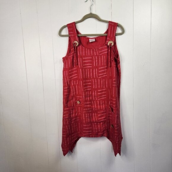 Vintage 90s Pink 100% Linen Shift Dress Sleeveless Pockets Lagenlook Summer Boho - Picture 1 of 13